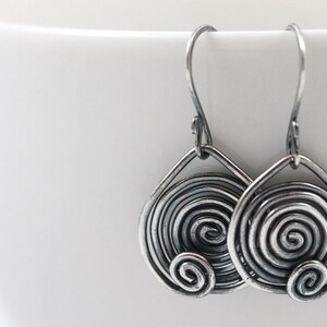 Spiral oxidized sterling silver dangle earrings, mother gift, circle earrings, signature design earrings image 5