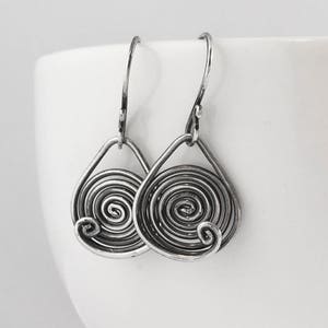 Spiral oxidized sterling silver dangle earrings, mother gift, circle earrings, signature design earrings image 1