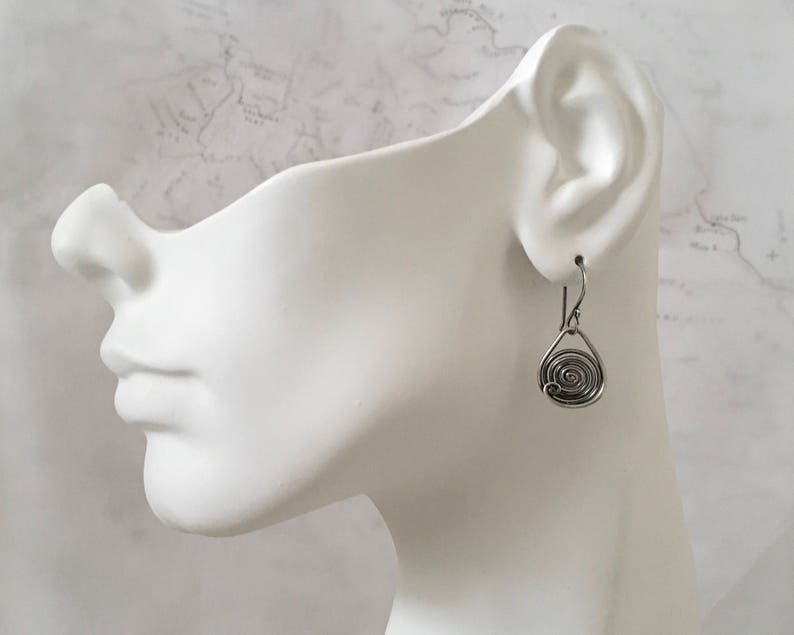 Spiral oxidized sterling silver dangle earrings, mother gift, circle earrings, signature design earrings image 9