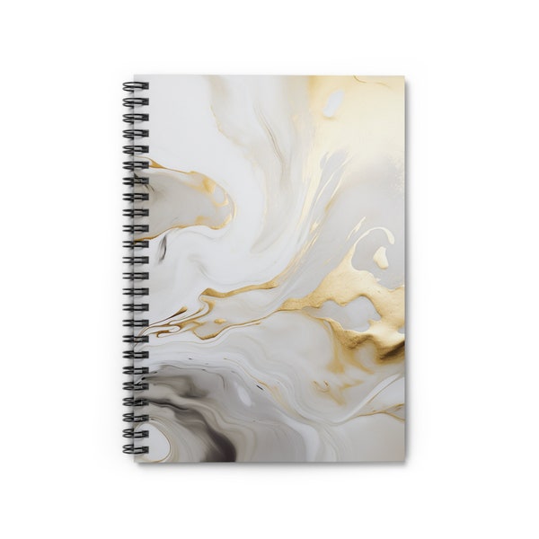 White and Gold Marble Spiral Notebook Ruled Lines Journal Notebook Stationary Gift Durable Cover 6x8 Inches Metalic Marble Notebook