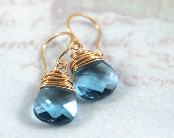 7 colors to choose from, gold wire wrapped swarovski crystal earrings, gold filled dangle earrings