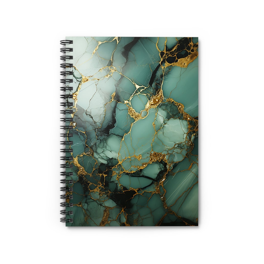 Notebook With Golden Line Green and Gold Marble Spiral Notebook Ruled Lines Journal Notebook ...