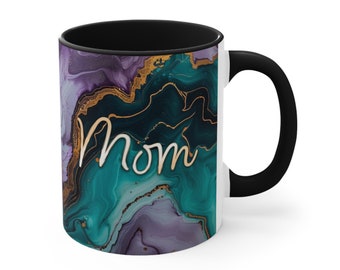 Personalized Name Coffee Mug, Purple, Teal, and Gold Marble, 11oz or 15oz, Microwave & Dishwasher Safe, Marble Image with Custom Name
