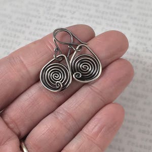 Spiral oxidized sterling silver dangle earrings, mother gift, circle earrings, signature design earrings image 4