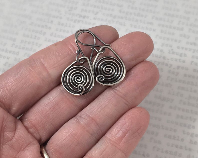 Spiral oxidized sterling silver dangle earrings, mother gift, circle earrings, signature design earrings image 4