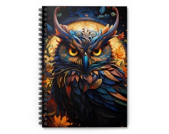 Colorful Fantastic Owl Spiral Notebook Ruled Lines Journal Notebook Stationary Gift Durable Cover 6x8 Inches Orange and Blue Owl Notebook