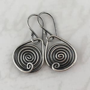 Spiral oxidized sterling silver dangle earrings, mother gift, circle earrings, signature design earrings image 3