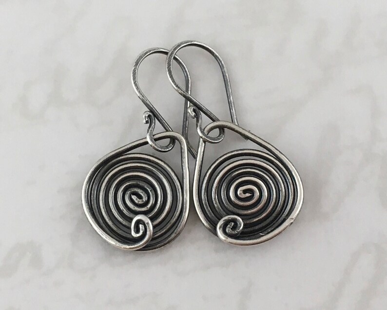 Spiral oxidized sterling silver dangle earrings, mother gift, circle earrings, signature design earrings image 3