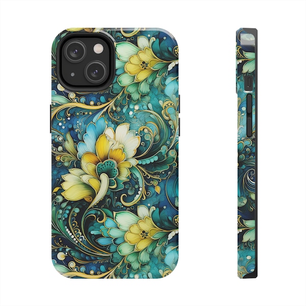Winding Wonders - Impact Resistant Tough iPhone Case UV Protected - 15 14 13 12, Paisley Artwork Illustration, Floral, Swirls, Pretty