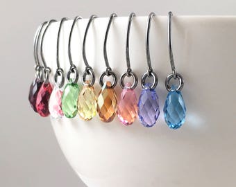 Tiny Dangle Earrings, 14 colors to choose from, swarovski crystal mother gift, sterling silver earrings, dainty earrings