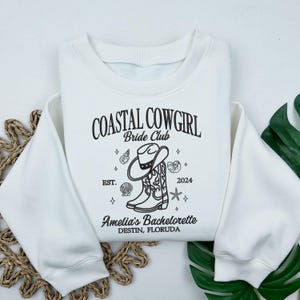 Custom Coastal Cowgirl Bachelorette Party Sweatshirt, Cowgirl Beach Bachelorette Bride Embroidered Sweatshirt, Western Bridesmaid Gifts