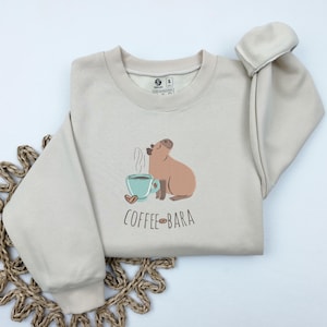 EMBROIDERED Capybara Sweatshirt, Coffee-Bara Crewneck, Capybara Sweater, Cute Capybara Sweatshirt, Capybara Gift, Capybara Lover Sweatshirt
