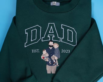Custom Dad Portrait Embroidered Sweatshirt, Personalized Portrait From Photo Sweatshirt, Christmas Gift, Gifts For Dad