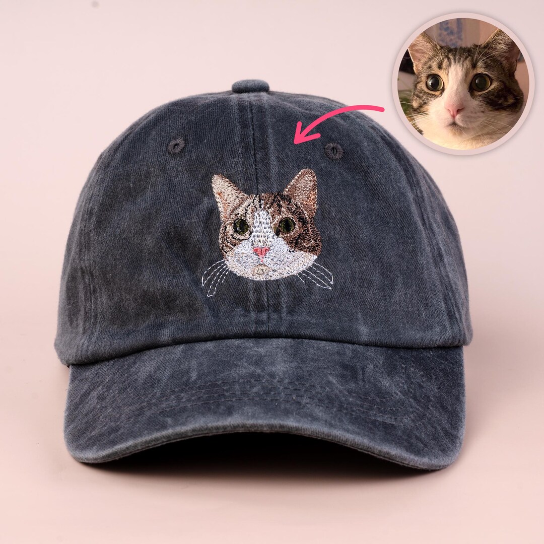 Custom Embroidered Cat Portrait Hat: Personalized Pet Baseball Cap ...