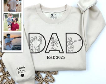 Custom Embroidered Dad Sweatshirt, Personalized Photo Outline, Father's Day Gift
