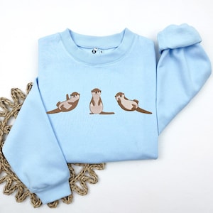 Cute Otters Embroidered Sweatshirt, Otter Mom Sweatshirt, Sea Otter Sweater, Otter Lover Gift, Animal Sweater, Gift for Wildlife Lover