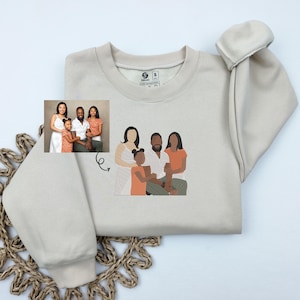 Custom Embroidered Portrait Sweatshirt, Custom Photo On Sweatshirt Embroidered, Mothers Day Gift, Fathers Day Gift, Christmas Gift