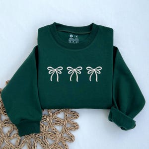 EMBROIDERED Coquette Christmas Bow Sweatshirt, Embroidered Holiday Bow Crewneck, Gift for Her, Cute Christmas Sweater, Christmas Gift