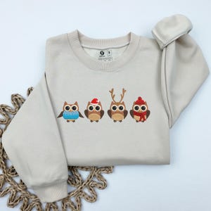 EMBROIDERED Christmas Owl Sweatshirt, Cool Owl Shirt, Animal Lover Gift, Animal Lover Shirt, Owl Lover Gift, Nature Animal Unisex Sweatshirt