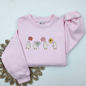 EMBROIDERED Duck with Flower Sweatshirt, Embroidered Flower Sweater, Cute Embroidered Duck Shirt, Duck Lover Shirt, Gift For Animal Lover