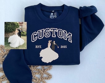 Custom Embroidered Wedding Portrait Sweatshirt, Personalized Varsity Crewneck