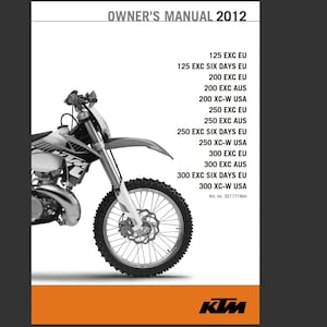 Manuel du propriétaire KTM pour 2012 125 200 250 300 EXC XC-W Six Days MotorCycle Pdf Download