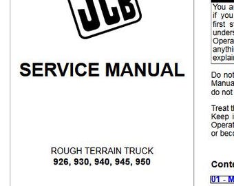 JCB 926, 930, 940, 945, 950 Rough Terrain Truck / Forklift Service Manual Download PDF