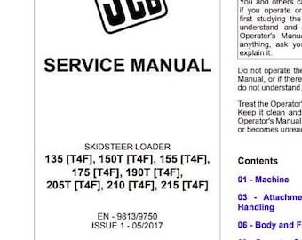 SERVICE Manual for JCB 135, 150T, 155, 175, 190T, 205, 210, 215 T4F Skid Steer Loader Download PDF