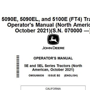 Operators - 5090E 5090EL 5100E FT4 Tractors John Deere Owners Users Operations Manual PDF Download