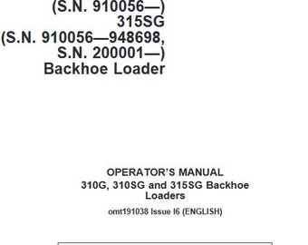 Owners - 310G 310SG 315SG Backhoe Loader John Deere Owners Operators Operations Manual PDF Download