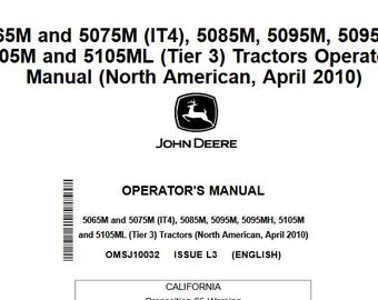 Owners - 5065M 5075M (IT4), 5085M, 5095M, 5095MH, 5105M 5105ML Tier 3 Tractors John Deere Operators Users Operations Manual PDF Download