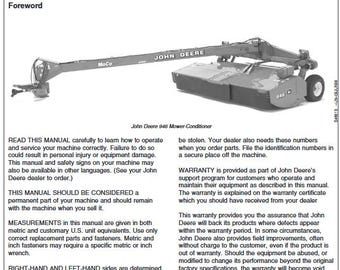 Operators - 946, 956 Mower Conditioners John Deere Owners Users Operations Manual OME126908 OME131742 PDF Download