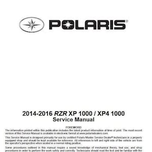 2014-2016 RZR xp xp4 1000 Polaris Service Reparaturanleitung PDF-Download