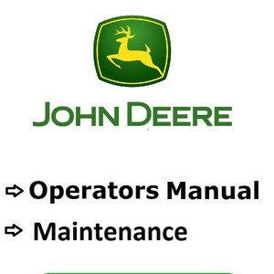 Könnte beinhalten: Grünes und gelbes John Deere Logo mit einem springenden Hirsch. Der Text darunter lautet "Bedienungsanleitung" und "Wartung". Ein grüner Knopf mit einem weißen Download-Pfeil lautet "HERUNTERLADEN".