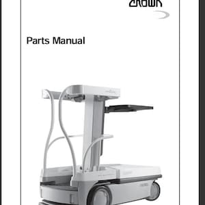 Puede incluir: Manual de piezas de la serie WAV 50 en blanco y gris. El manual presenta un diagrama de una máquina industrial Crown. El logotipo de Crown está en la parte superior derecha. El texto "Parts Manual" está en la parte superior izquierda.