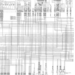 Puede incluir: Un diagrama esquem&aacute;tico en blanco y negro de un sistema el&eacute;ctrico, con numerosos componentes interconectados, cables y etiquetas. El diagrama incluye varios interruptores, rel&eacute;s y conectores, proporcionando una visi&oacute;n general.