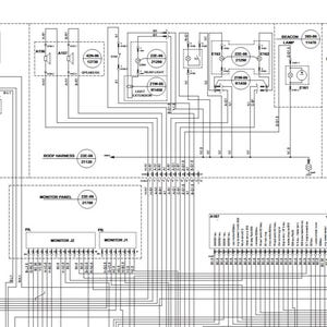 May include: A detailed black and white electrical schematic diagram with various labeled components, including "Monitor Panel," "A/C Group," and "Heater Group." The diagram features numerous lines, symbols, and text labels.