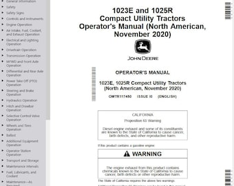 Operators - 1023E 1025R Compact Utility Tractors Mowers John Deere Owners Users Operations Manual PDF Download