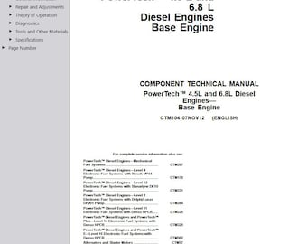 CTM104 - PowerTech 4.5L and 6.8L Diesel Engines Base Component John Deere Technical Repair Service Manual Pdf Download
