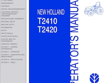 Operators - T2410 T2420 Tractors with or without Cab New Holland Owners Operation Manual PDF Download