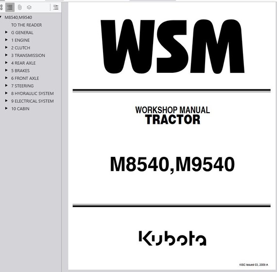 WSM - M8540 M9540 Kubota Tractors Workshop Manual Service Repair