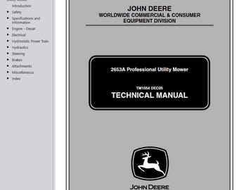 Repair for 2653A Diesel Professional John Deere Professional Utility Mower Technical Manual TM1554 PDF Download