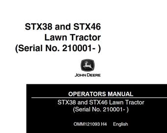 Operators - STX38 STX46 John Deere Lawn Mower Tractors Owners Users Operations Manual PDF Download