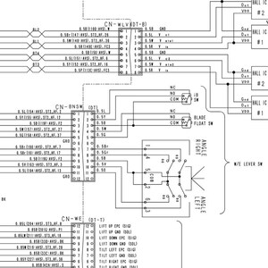 May include: A detailed electrical schematic diagram with numerous labeled components, wires, and connectors. The diagram includes text such as "WORKING EQUIPMENT LOCK SWITCH" and "ANGLE LEFT". The image is in black and white.