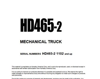 Komatsu HD465-2 Shop Manual Dump Truck PDF Download Service Repair