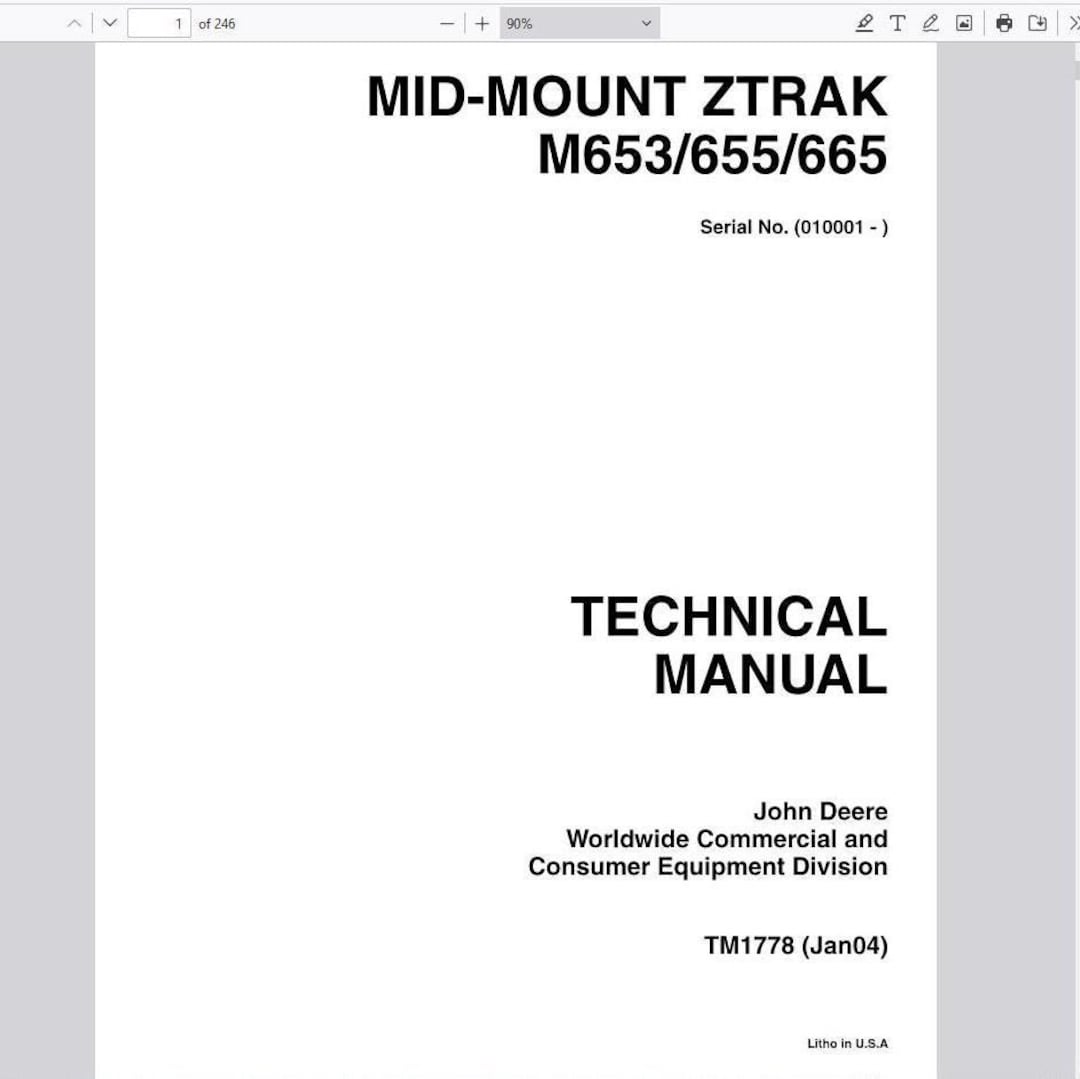 John Deere M653 M655 M665 Z-trak Mid Mount Mowers Service Repair