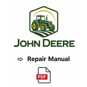 May include: A digital document icon featuring the John Deere logo, which displays a green tractor inside a hexagon with a yellow arch above it. The text reads John Deere followed by an arrow icon, the words Repair Manual, and a PDF file symbol.