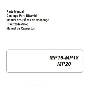 May include: A white parts manual with text in multiple languages, including "Parts Manual" and "Manual de Repuestos." The manual includes the model numbers MP16, MP18, and MP20. The Yale logo is at the bottom.
