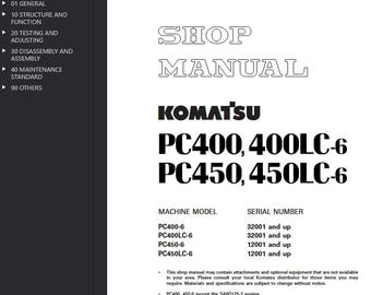 Komatsu PC400-6, PC400LC-6, PC450-6, PC450LC-6 Shop Manual Excavator PDF Download Service Repair