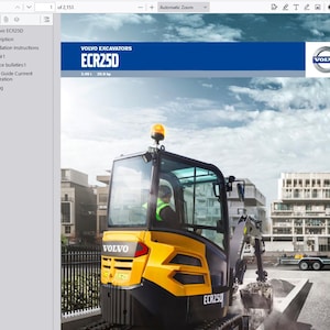 May include: A yellow and black Volvo ECR25D excavator is shown in an outdoor setting. The excavator has a cab with a safety light on top. The text "VOLVO EXCAVATORS ECR25D" is displayed on the image. The Volvo logo is also visible.